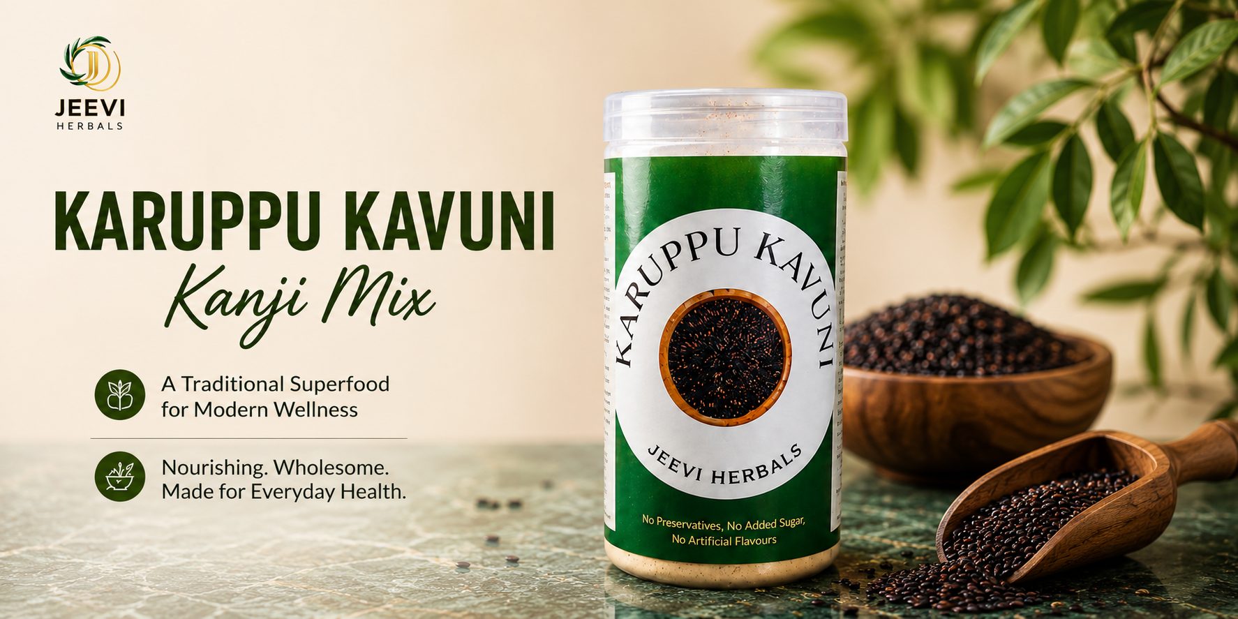 Jeevi Herbals Karuppu Kavuni Kanji Mix — a traditional superfood for modern wellness